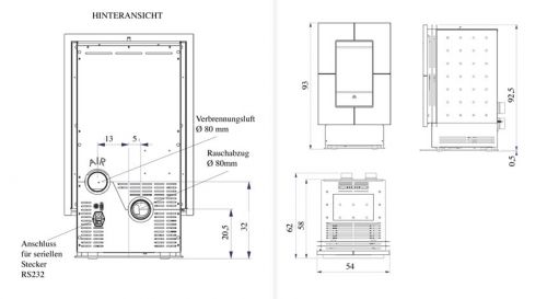 Edilkamin Pelletofen luftgeführt Forma 6 kW Abmessungen