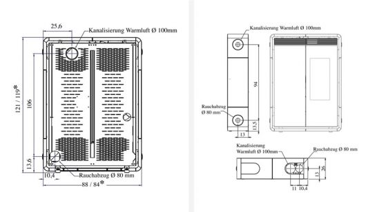 Edilkamin Pelletofen luftgeführt Tiny 9 kW Abmessungen